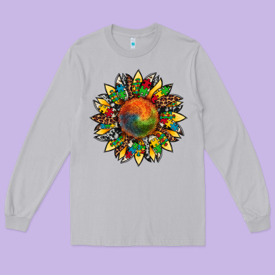 Autism Awareness Cowhide Leopard Sunflower Long Sleeve Tee Designed By Artiststas