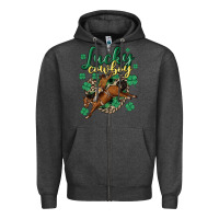 Charcoal Heather lucky cowboy Zipper Hoodie - MaliasSmallBusiness