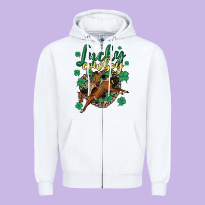 Lucky Cowboy Zipper Hoodie Designed By Maliassmallbusiness