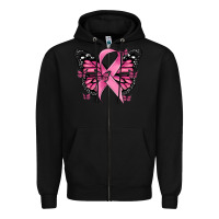 Black breast cancer ribbon  butterfly Zipper Hoodie - MaliasSmallBusiness