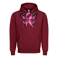 Burgundy breast cancer ribbon  butterfly Zipper Hoodie - MaliasSmallBusiness