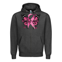 Charcoal Heather breast cancer ribbon  butterfly Zipper Hoodie - MaliasSmallBusiness
