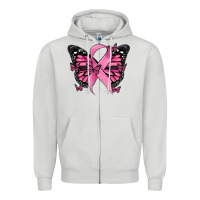 Dove Grey breast cancer ribbon  butterfly Zipper Hoodie - MaliasSmallBusiness