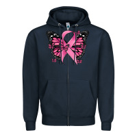 Navy breast cancer ribbon  butterfly Zipper Hoodie - MaliasSmallBusiness