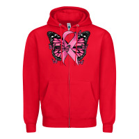 Red breast cancer ribbon  butterfly Zipper Hoodie - MaliasSmallBusiness