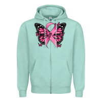 Seafoam breast cancer ribbon  butterfly Zipper Hoodie - MaliasSmallBusiness