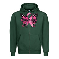 Sports Green breast cancer ribbon  butterfly Zipper Hoodie - MaliasSmallBusiness