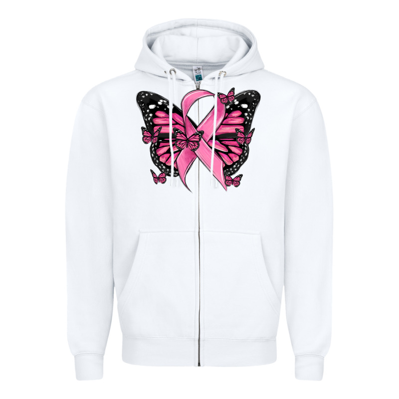 Breast Cancer Ribbon  Butterfly Zipper Hoodie by MaliasSmallBusiness | Teevron