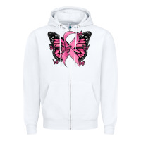 White breast cancer ribbon  butterfly Zipper Hoodie - MaliasSmallBusiness