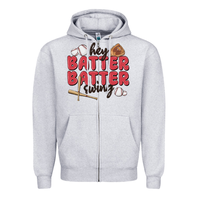 Hey Batter Batter Swing Zipper Hoodie by MaliasSmallBusiness | Teevron