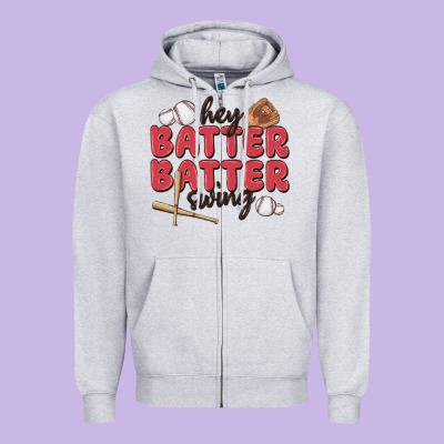 Hey Batter Batter Swing Zipper Hoodie Designed By Maliassmallbusiness