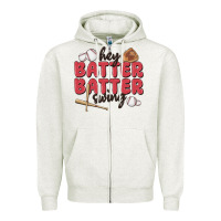 Oatmeal Heather hey batter batter swing Zipper Hoodie - MaliasSmallBusiness