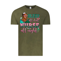 Vintage Olive afro  nurse sleep all day nurse all night Vintage Tee - AdoDesignShop