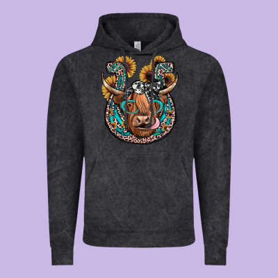 Highland Cow Horseshoe Vintage Hoodie Designed By Jahusdesignshop