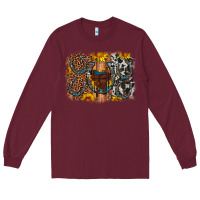 Burgundy saddle sunflower horseshoe cowhide leopard background Long Sleeve Tee - Artiststas
