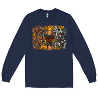 Navy saddle sunflower horseshoe cowhide leopard background Long Sleeve Tee - Artiststas
