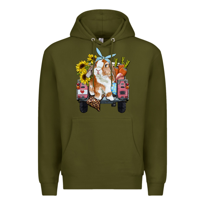 Easter Truck With Bunny Sunflowers And Eggs Premium Hoodie by RanaPortraitStore | Teevron