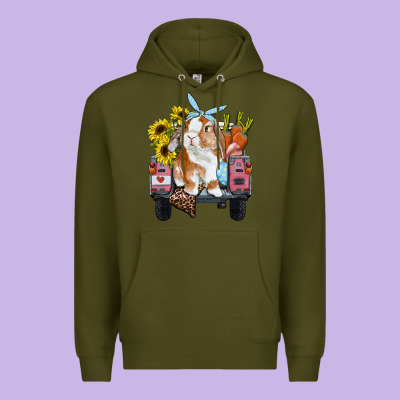 Easter Truck With Bunny Sunflowers And Eggs Premium Hoodie Designed By Ranaportraitstore