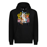 Black Easter truck with bunny sunflowers and eggs Premium Hoodie - RanaPortraitStore