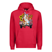 Cardinal Easter truck with bunny sunflowers and eggs Premium Hoodie - RanaPortraitStore