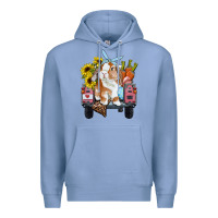 Colony Blue Easter truck with bunny sunflowers and eggs Premium Hoodie - RanaPortraitStore