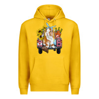 Lemon Easter truck with bunny sunflowers and eggs Premium Hoodie - RanaPortraitStore