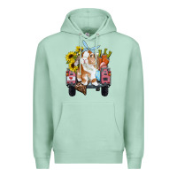 Seafoam Easter truck with bunny sunflowers and eggs Premium Hoodie - RanaPortraitStore