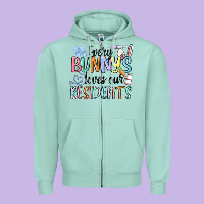 Every Bunny Loves Our Residents Zipper Hoodie Designed By Maliassmallbusiness