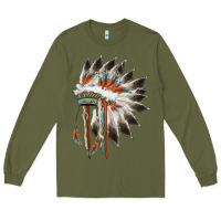 Army Green indian headress Long Sleeve Tee - AdoDesignShop