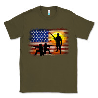 Army Green american flag soldier sunset Classic Tee - JahusDesignShop