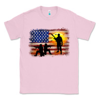 Bubblegum Pink american flag soldier sunset Classic Tee - JahusDesignShop