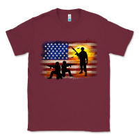 Burgundy american flag soldier sunset Classic Tee - JahusDesignShop
