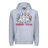 Heather Grey Easter Vibes with Bunny and Eggs Premium Hoodie - RanaPortraitStore