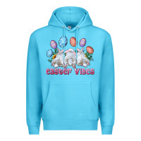 Ocean Blue Easter Vibes with Bunny and Eggs Premium Hoodie - RanaPortraitStore