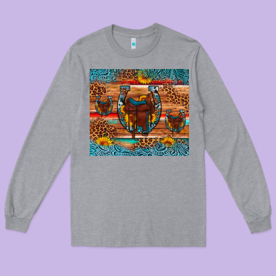 Saddle Horseshoe Leopard Sunflower Long Sleeve Tee Designed By Artiststas