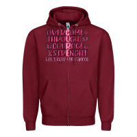 Burgundy overcome through courage strength  malia Zipper Hoodie - MaliasSmallBusiness
