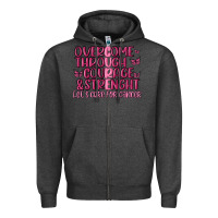 Charcoal Heather overcome through courage strength  malia Zipper Hoodie - MaliasSmallBusiness