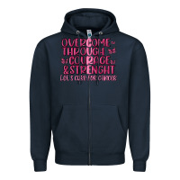 Navy overcome through courage strength  malia Zipper Hoodie - MaliasSmallBusiness