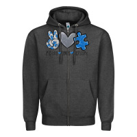 Charcoal Heather peace love autism Zipper Hoodie - MaliasSmallBusiness