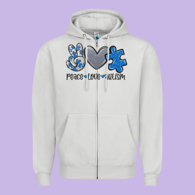 Peace Love Autism Zipper Hoodie Designed By Maliassmallbusiness