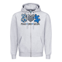 Heather Grey peace love autism Zipper Hoodie - MaliasSmallBusiness