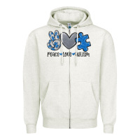 Oatmeal Heather peace love autism Zipper Hoodie - MaliasSmallBusiness