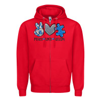 Red peace love autism Zipper Hoodie - MaliasSmallBusiness