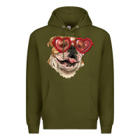 Army Green English bulldog with love glass Premium Hoodie - RanaPortraitStore