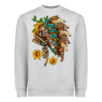 Heather Grey indian headdress with pattern and sunflowers Heavyweight Sweatshirt - HRA Design Shop