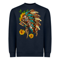 Navy indian headdress with pattern and sunflowers Heavyweight Sweatshirt - HRA Design Shop
