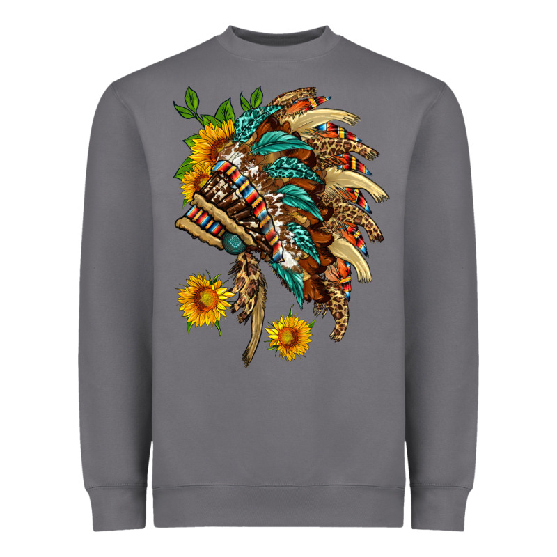 Indian Headdress With Pattern And Sunflowers Heavyweight Sweatshirt by HRA Design Shop | Teevron