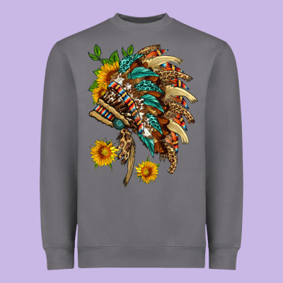 Indian Headdress With Pattern And Sunflowers Heavyweight Sweatshirt Designed By Hra Design Shop