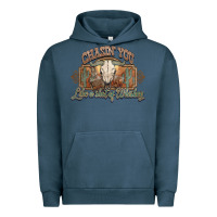 Pigment Midnight Navy Chasin you like a shot of whiskey bull skull Urban Hoodie - HowdyJamesFarm
