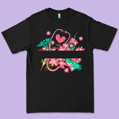Premium Tee nurse flowers custom name design
